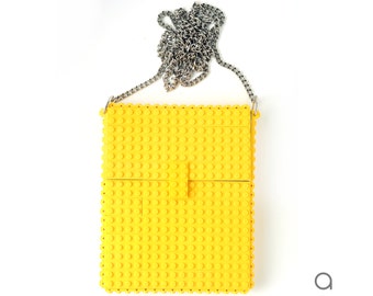 Yellow hip clutch on a chain made entirely with LEGO® bricks FREE SHIPPING crossbody purse handbag