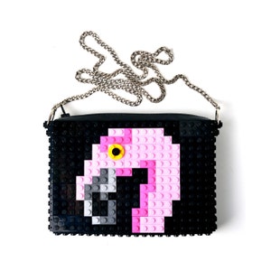 Black crossbody purse with flamingo made with LEGO® bricks FREE SHIPPING handbag trending fashion gift party wedding retro image 1