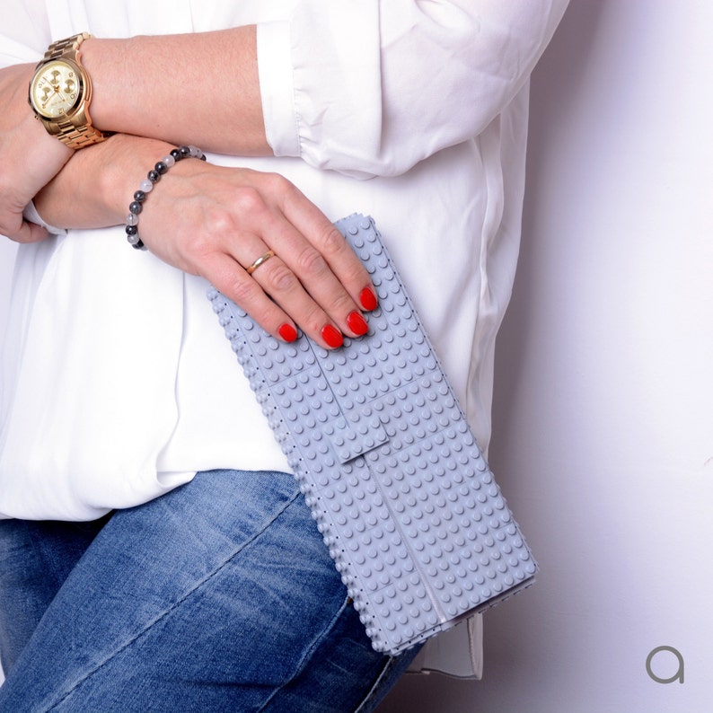 Light grey clutch purse made with LEGO® bricks FREE SHIPPING purse handbag legobag trending fashion image 2