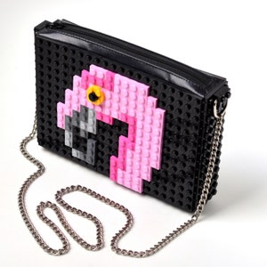 Black crossbody purse with flamingo made with LEGO® bricks FREE SHIPPING handbag trending fashion gift party wedding retro image 3