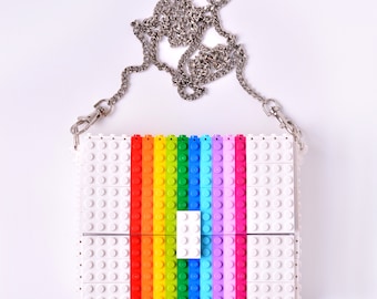 White "Rainbow" box with a chain clutch made entirely with LEGO® bricks free shipping lego gift purse handbag birthday