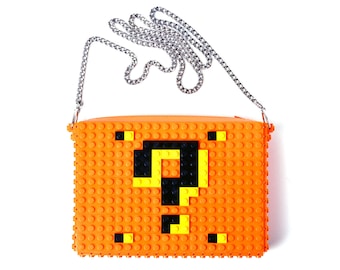 Orange crossbody purse with question mark made with LEGO® bricks FREE SHIPPING handbag trending fashion gift party wedding