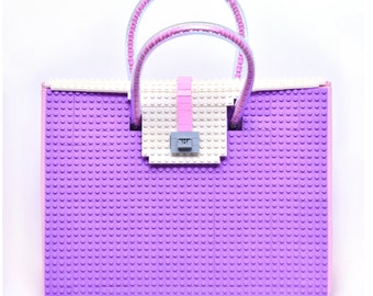 The Brick Bag in lavender, white & pink - 32cm size FREE SHIPPING original LEGO® bricks lego gift handbag trending fashion