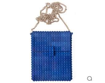 Dark blue hip clutch on a chain made entirely with LEGO® bricks FREE SHIPPING crossbody purse handbag