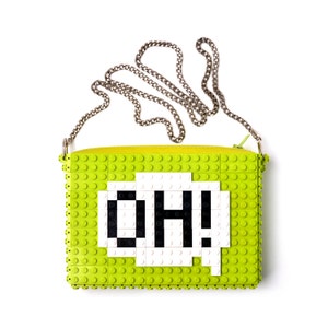 Lime crossbody purse with &quot;Oh!&quot; comic cloud made with LEGO® bricks FREE SHIPPING handbag trending fashion gift party wedding