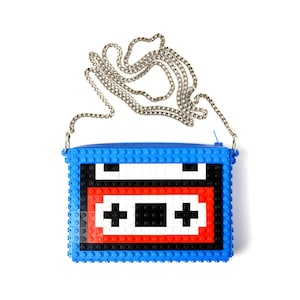 Blue crossbody purse with casette tape made with LEGO® bricks FREE SHIPPING handbag trending fashion gift party wedding retro