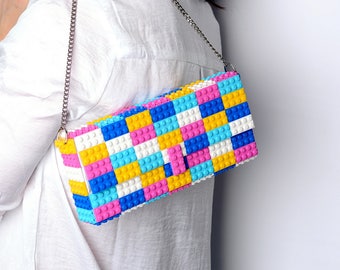 Candy multicolor bulk clutch purse on a chain made with LEGO® bricks FREE SHIPPING purse handbag legobag trending fashion clutch bag