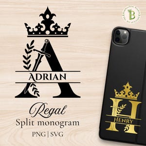 Monograma Regal Split SVG/PNG Design Inicial de Casamento Real Corte a Laser Pronto Elegante Carta Vintage Arquivo Digital Cricut, Gravação, Convites
