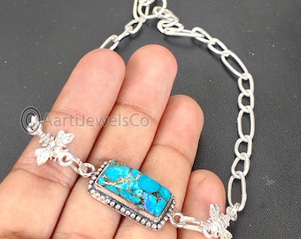 Blue Copper Turquoise Bracelets Handmade Gemstone 925 Sterling Silver Jewelry