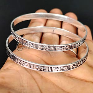 Handmade Sterling Silver Bangle Set: Floral Designer Bangles
