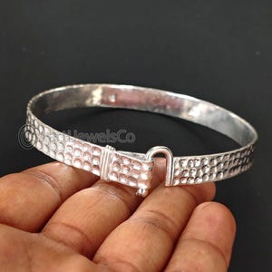 Hammered 925 Sterling Silver Open Bangle: Minimalist Statement Jewelry