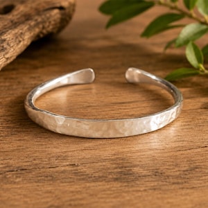 Sterling Silver Bracelet, Hammered Adjustable Cuff Bangle, Unique Silver Jewelry For Women