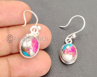 Cotton Candy Turquoise Earrings, Handmade 925 Sterling Silver Dangle Drop Jewelry