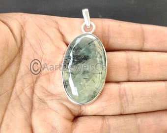 Collier pendentif en argent sterling préhnite : bijoux en pierres précieuses faits main
