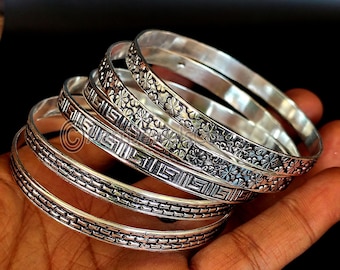 Solid Sterling Silver Bangle Set, Set Of Bangle, Silver Bangle, Stackable Bangle, Mountain Jewelry, Mix Design Bangle Set, Styling Bangle