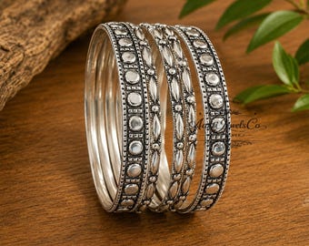 Set van 925 sterling zilveren armbanden, stapelbare armbanden, handgemaakte boho sieraden, cadeau