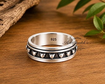 Handmade 925 Sterling Silver Cat Spinner Ring: Fidget Animal Ring