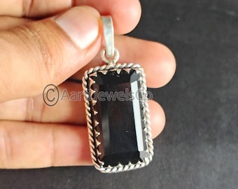 Black Onyx Rectangle Pendant Necklace: Sterling Silver Boho Jewelry
