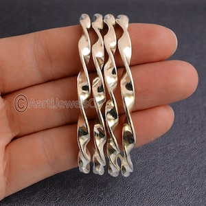 Handmade Twisted Sterling Silver Bangle Set, Boho Stackable Bracelets for Women, Minimalist Silver Jewelry Gift