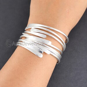 Set of 7 Adjustable Sterling Silver Stacking Bangles, Handmade Jewelry