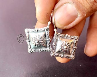 Navajo Tim Yazzie Old Style Earrings, 925 Silver Earrigns, Handmade Earrings, Huge Square Concho Drop Earrings, Gift for Grandmaa