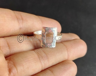 Bague rectangulaire en argent sterling 925 martelée - Bague superposable tendance