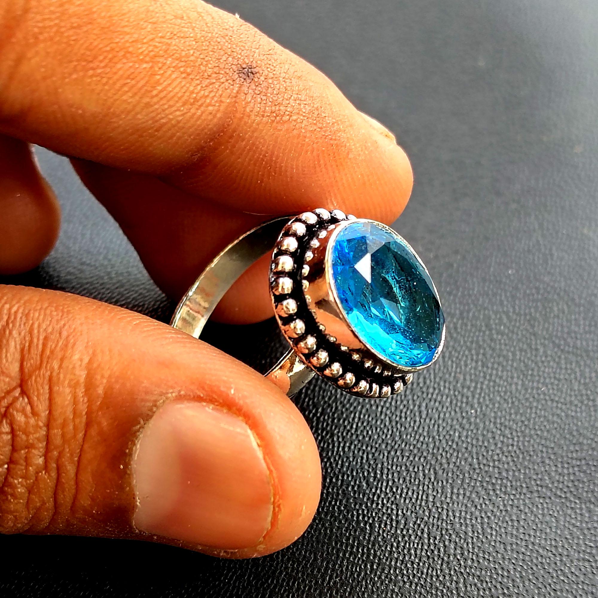 Handmade Blue Topaz Sterling Silver Ring: Boho Minimalist Jewelry