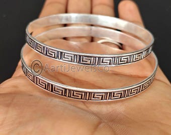 Greek Key Bangles, 925 Sterling Silver, Vintage Designer Bangles, 2 Set Of Bangles, Stacking Bangles, Handmade Bangle, Women Bangles Jewelry