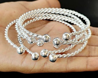 Set Of 5 Bangles, 925 Sterling Silver, Thick West Indian Bangle, Boho Cuff Bangle, Twisted Handmade Bangles, Adjustable Bangle For Women&#39;s