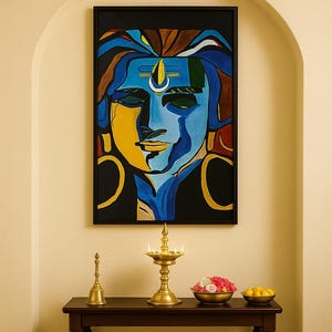 Lord Shiva Wall Art – Mahadev Canvas Painting, Hindu God Decor for Meditation Room, Spiritual Poster for Home or Temple