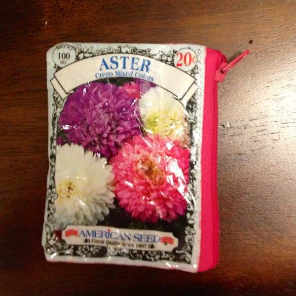 Upcycled Aster Seed Packet Coin Purse or Pouch