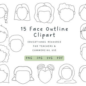 15 ansiktskonturer Clipart | Tomma ansikten för SEL | Utbildningsresurs för lärare | Kommersiellt bruk