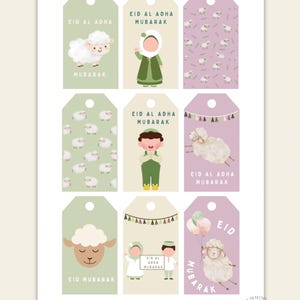 Eid al Adha-cadeaukaartjes afdrukbaar | Qurban Kurban-labels | Islamitische Eid Mubarak-tags | Schapenlabels voor islamitische Eid | Digitale download | moslim