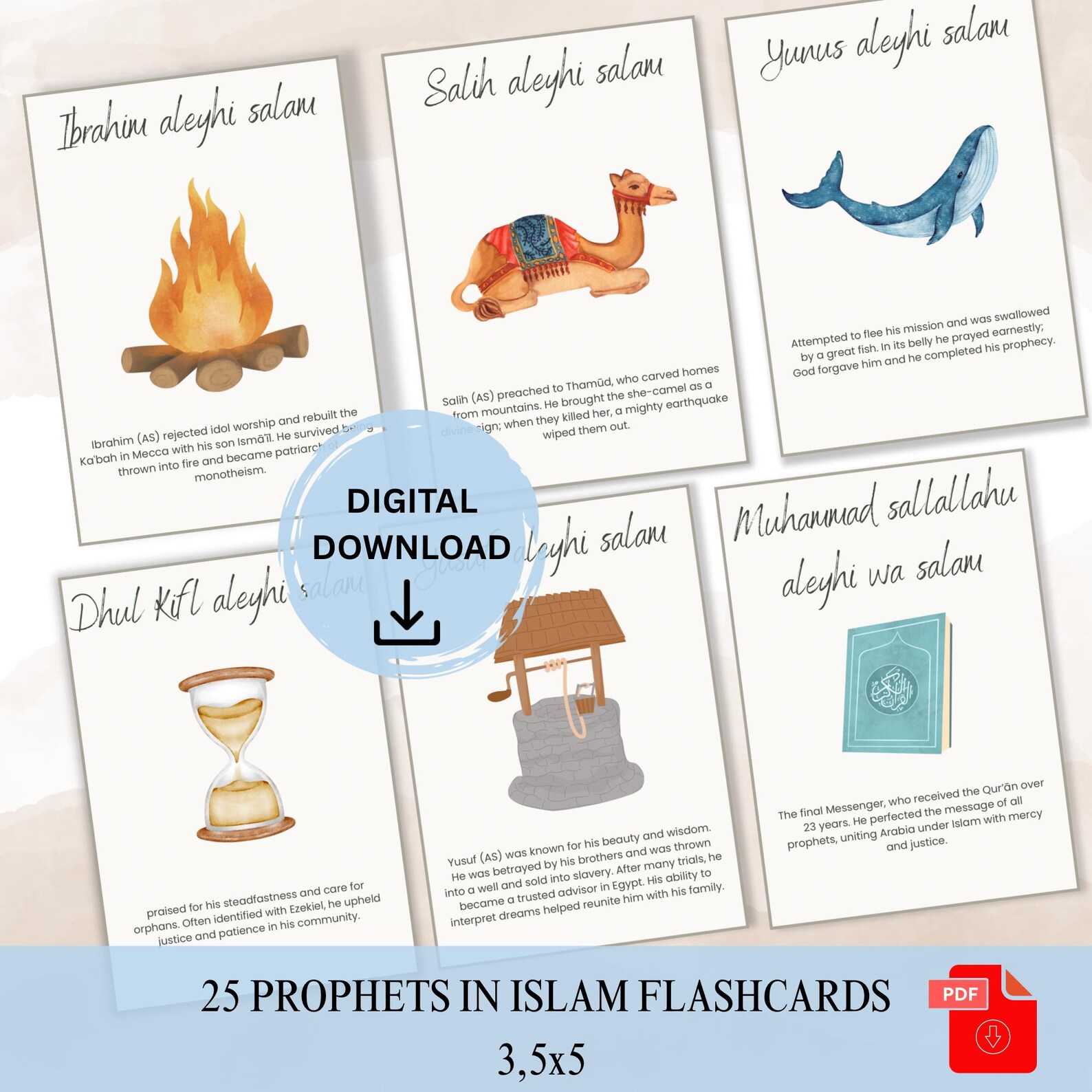 25 Prophets Flashcards for Kids – Islamic Printable Learning Cards ...