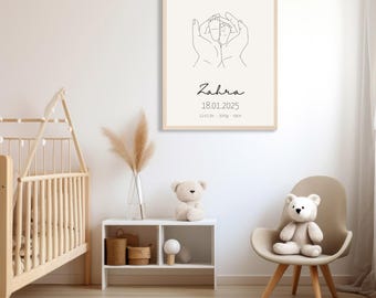 Birth Poster - Custom Baby Name Wall Art - Newborn Nursery Decor - Personalized Baby Gift - Digital Download Printable Birthposter