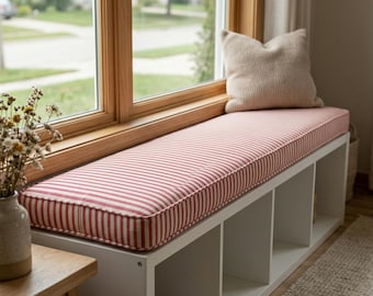 3" Thick Linen Custom Bench Cushion Indoor, Window Seating Pad, Farmhouse Kallax Cushion, Bench Nook Cushion, Linen Washable Floor Cushion