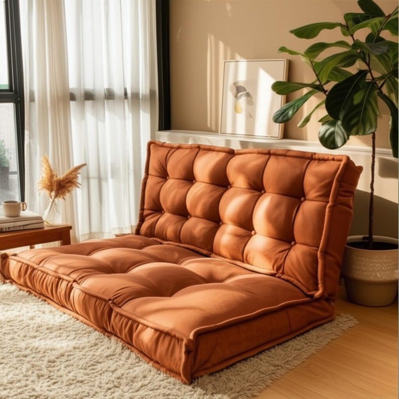 Brick Tufted French Cushion With Backrest, Boho Indoor Bench Cushion ...