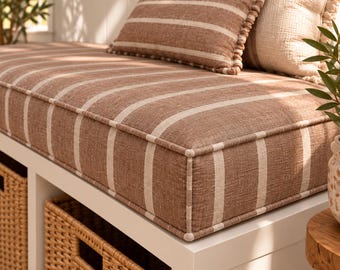 3" Thick Linen Custom Bench Cushion Indoor, Natural Linen Bay Window Seat Cushion, Removable Custom Cushion,Washable Made to Measure Cushion