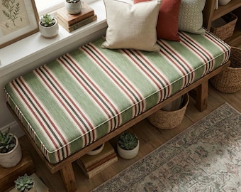 3" Thick Striped Custom Bench Cushion Indoor, Washable Seat Cushion, Reading Nook Cushion For Bench,Kallax Bench Cushion,Comfy Floor Cushion