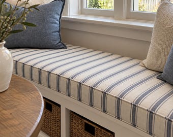 3" Thick Linen Custom Bench Cushion Indoor, Natural Linen Custom Bay Window Seat Cushion, Banquette Bench Cushion, Made to Measure Cushion