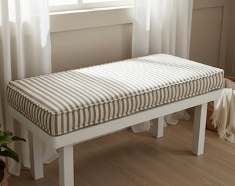 2" Thick Taupe Striped Linen Bench Cushion Indoor, Custom Washable Cushion, Window Seat Cushion, Reading Nook Cushion,Eclectic Floor Cushion