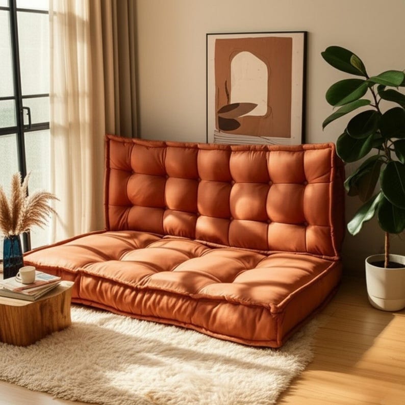 Brick Tufted French Cushion With Backrest, Boho Indoor Bench Cushion ...
