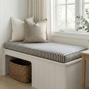2&quot; Thick Striped Linen Custom Bench Cushion Indoor, Washable Linen Floor Cushion, Window Seat Cushion, Linen Nook Cushion, Kallax Cushion