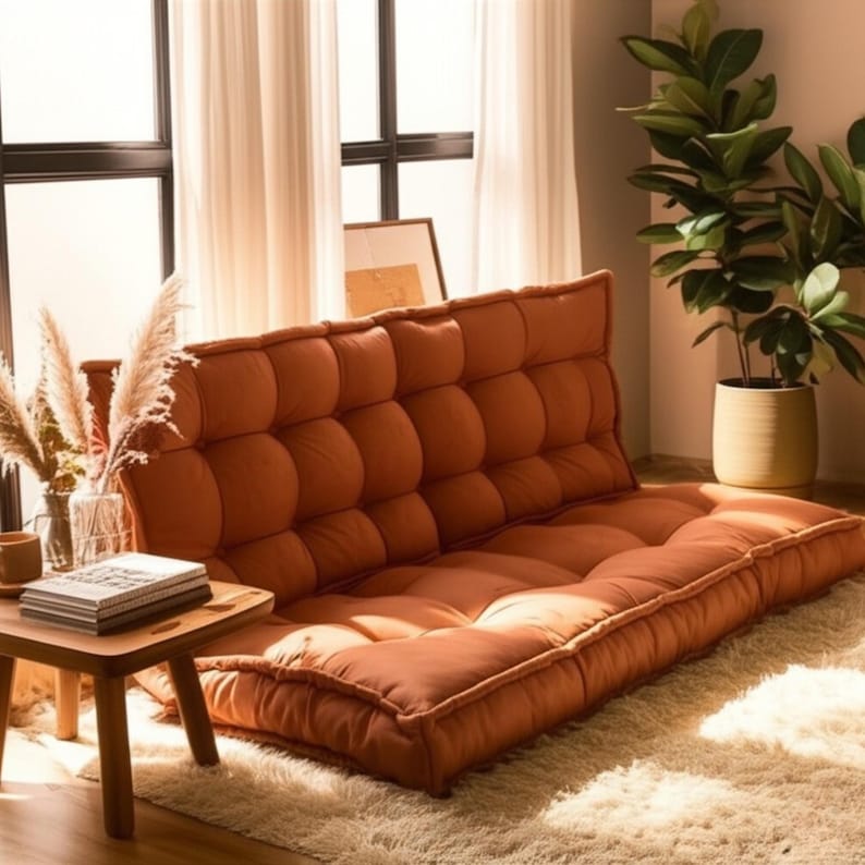 Brick Tufted French Cushion With Backrest, Boho Indoor Bench Cushion ...