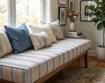 3" Thick Striped Custom Bench Cushion Indoor,Washable Floor Cushion,Window Seat Cushion,Reading Nook Cushion,Kallax Cushion,Entryway Cushion