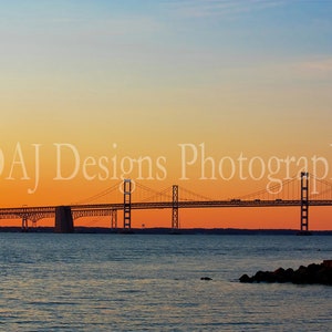 Landscape photography | Chesapeake Bay Bridge at sunrise | Sandy Point Maryland | sunrise silhouette art print | sunrise bridge art gift