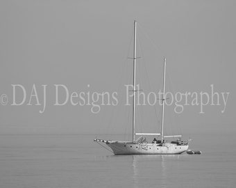 Black and white sailboat photo print | scenic landscape picture