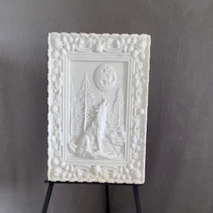 ready to ship Marble Wolf Sculpture Relief Wall Art, Handmade Animal Decor, Nature-inspired Home Accent, Unique Gift  panel