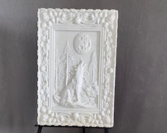 Marble Wolf Relief Sculpture: Handmade Animal Wall Art, Nature-Inspired Decor