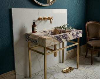 Calacatta Viola Marble Sink, Bathroom Vanities Basin, Farmhouse Wash Sink